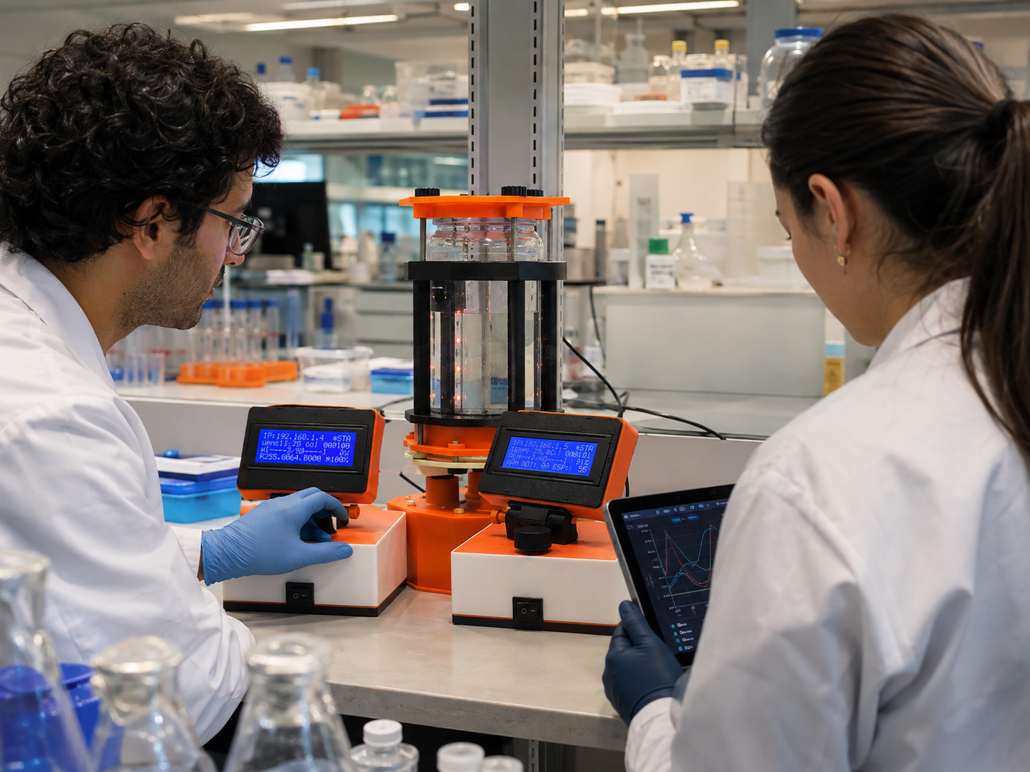 Equipo de investigación utilizando BioSync en un laboratorio profesional