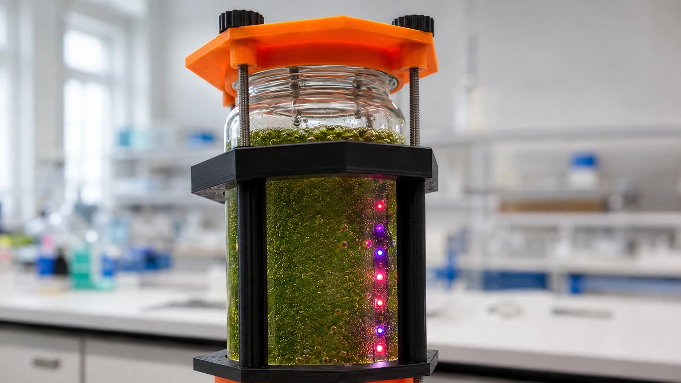 Cámara BioSync con cultivo de microalgas e iluminación activa